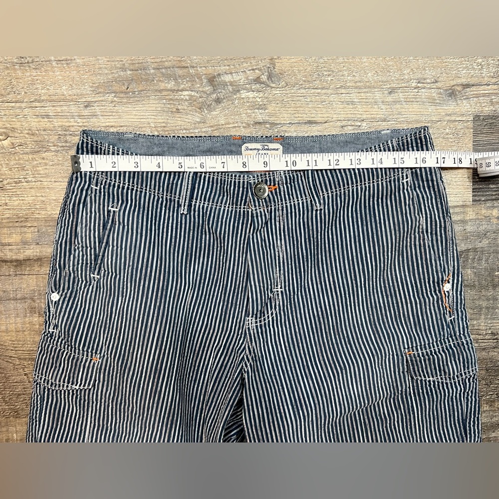 Tommy Bahama Men's Flat Front Shorts Blue Gray Striped Size 32 - Picture 6 of 8